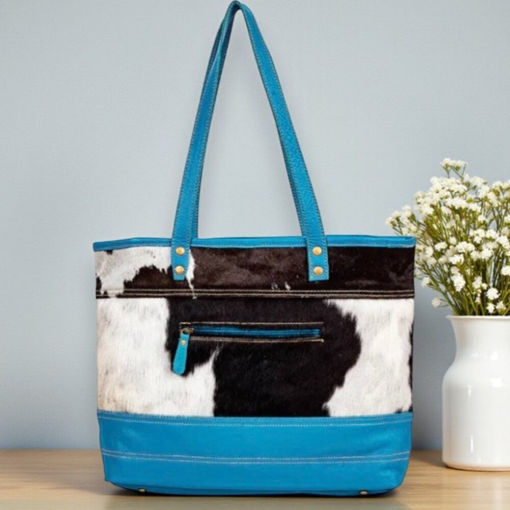 Myra Blue Ridge Carolina Leather & Hair-on Tote Bag - New - Picture 3 of 11